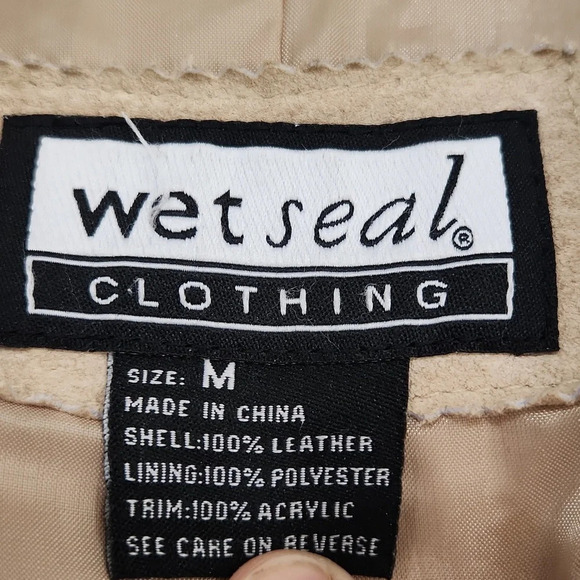 VINTAGE 90s WET SEAL Cream/Beige Suede Trench Coat,Faux Sherpa, US Womens Medium - Picture 7 of 7